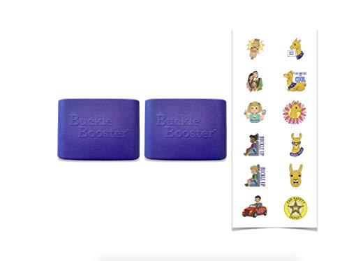 BPA-Free Car Seat Belt Buckle Booster - Keeps Your Receptacle Stable & Upright – with Kid Safety Sticker Set Gift (2-Pack, Tall - Pull Over Buckle)