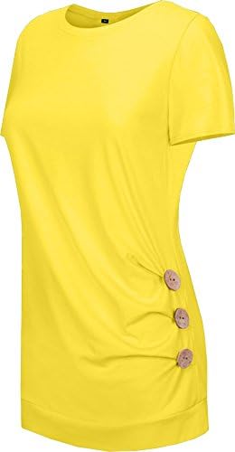 IVVIC Short Sleeve Shirts for Women O-Neck Patchwork Casual Loose Blouse Button Side Tunic Tops 3Yellow-XXL