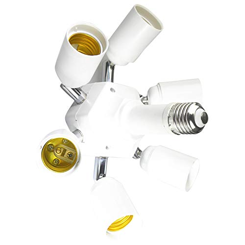 CACT CactusAngui 360 Degree Rotated 6 E26 Lamp Adapter Socket LED Light Bulb Holder Base Splitter White - Thumbnail 3
