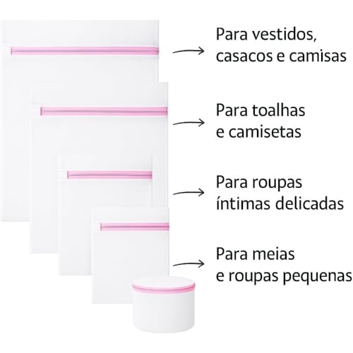 Kit 5 Sacos de Lavar Roupas Delicadas na Máquina de Lavar | Perfeito para Roupas Íntimas e Peças Finas | Cestinho de Proteção para Lingeries | Zíper Reforçado - Premium (Cores Sortidas)