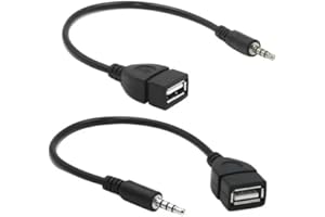 Hididi 2-Pack AUX to USB Adapter, 3.5mm Male Audio Jack to USB 2.0 Female Converter for Car Gold-Plated Anti-Interference Cable for Playing Music from U Disk