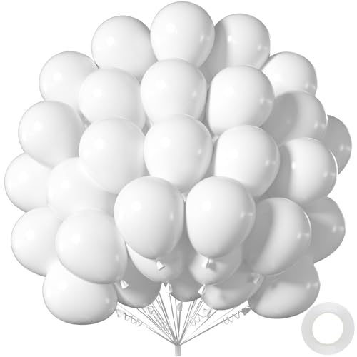 50pcs White Balloons 12 Inch, Premium Matte Thick Latex Party Balloons with Ribbon & Glues for Balloon Arch Kit, Graduation Decorations Class of 2026, Wedding, Bridal & Baby Shower at Amazon