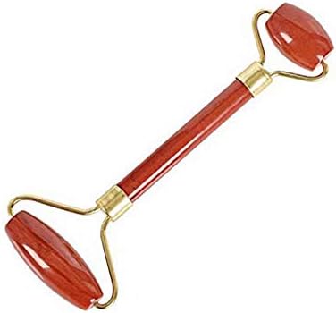 Roller Anti Aging Natural Stone Roller Therapy 100% Natural Stone Facial Roller Double Head Neck Healing Slimming Massager (Red Jasper, Double Head)