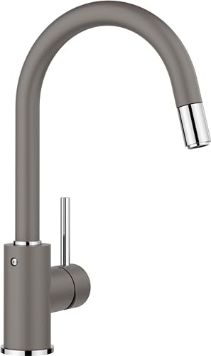 BLANCO MIDA-S | Küchenarmatur in vulkangrau | Hochdruck | Mit herausziehbarem Schlauch | Rückflussverhinderer | Keramik Kartusche | Gesicherte Wasserqualität & wassersparend | [10,8x22,3x33,6 cm]