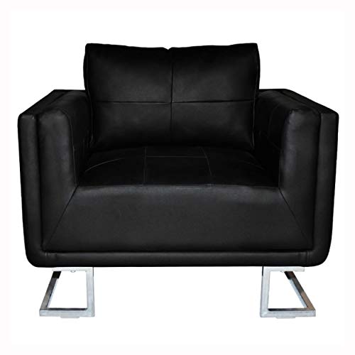 HomyDelight Arm Chair, Recliner & Sleeper Chair, Black Luxury Cube Armchair with Chrome Feet - Thumbnail 3