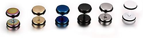 6 pairs Mealguet Jewelry Stainless Steel Unisex Men Women Screw Stud Earring, Ear Plugs Tunnel, 6 colors