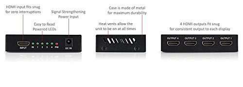 4K HDMI Splitter - 1 Input Device to 4 Displays by Ditching Extra Cable Boxes - Powerful Signal Transfer Up to 65ft - Record & Stream Games from PS4, Xbox One & More - Thumbnail 5