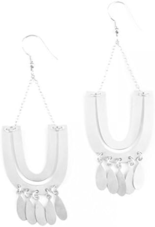 4" Mantra Statement Earrings with Fringe in Silver