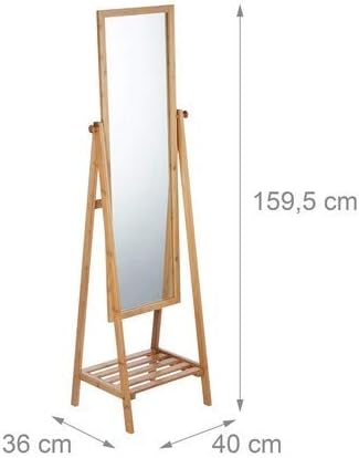Relaxdays Bamboo Free-Standing Mirror, Swivel-Mounted, Bedroom Mirror with Drawer, HWD: 160x40x36 cm, Natural - Image 5