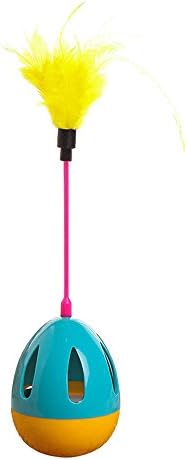 Blytieor Funny Pet Cat Toys Feather Cat Kitten Playing Bell Scratch Toys with Bell Inside the Ball, Pet Teasing, Feather Whirl Interactive Chase Ball Tumbler with Cat Treats Containe Blue