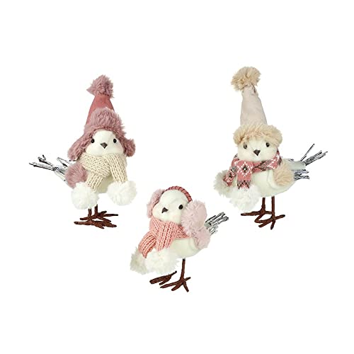 Heaven Sends Set of Three Pink Festive Birds In Winter Outfits Christmas Decoration