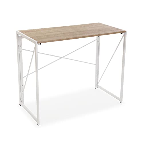 Versa Jack Desk Table for the Computer, Table for the Room or Study, Folding, Measurements (H x L x W) 74 x 45 x 90 cm, Wood and Metal, Colour White