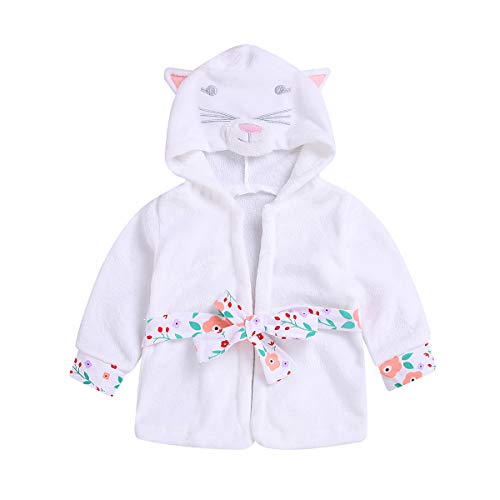 Baby Toddler Girl Coral Fleece Bathrobe Animal Hooded Towel Robe Sleepwear 1-5T (2-3Y)