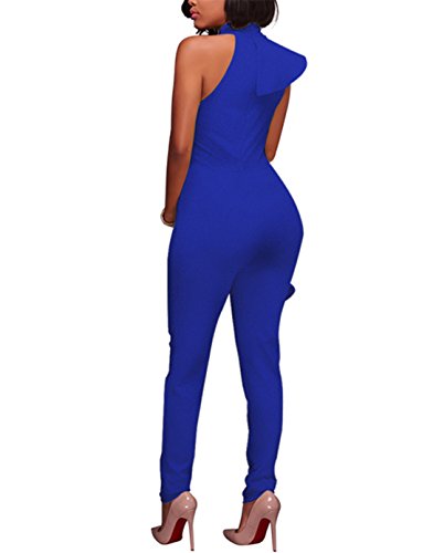 Engood Women's Sexy Ruffle Strapless High Waist Clubwear Long Wide Leg Pants Jumpsuit Rompers Blue S