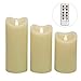 GiveU Moving Wick Flameless 10 Key Remote & Timer 3-Inch by 5/6/7-Inch Set of 3 Pillar Led, Battery Candles Flicker, Ivory, Ivory