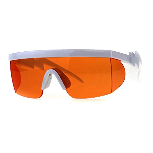 Flat Top Crooked Bolt Arm Goggle Style Pop Color Lens Shield 80s Sunglasses White Orange