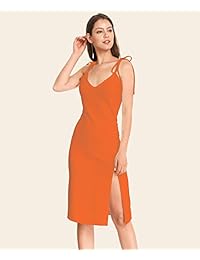 Vestido ajustado a media pierna con tirantes ajustables y cuello en V para mujer