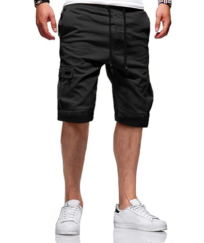 JACKETOWN Men's Cotton Cargo Shorts - Summer Casual Bermuda Shorts With Elastic Waist