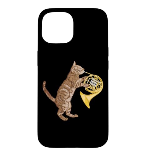 Cool Cat Playing French Horn Musician Orchestra Music Case for iPhone 15