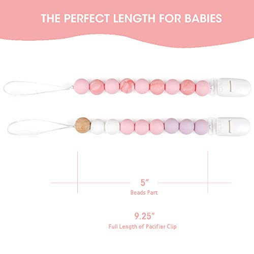 MCGMITT Pacifier Clip Silicone, BPA Free Teething Beads Toys Shower Gift for Baby Girls Boys Infant Toddler (Pink)