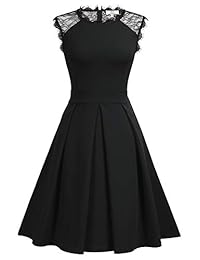 Missmy Vestido de cóctel vintage para mujer, sin mangas, cuello redondo