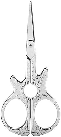 Embroidery Scissors, Vintage Guitar Form Stitching Shears for Artwork Work Crafting Thread Snips and Needlework(Silver)
