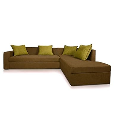 Lifestyle Solutions Zikras Brown Sal Wood 5 Seater L-Shaped Sofa Set For Living Room