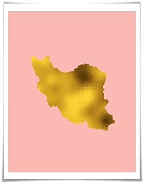Iran Map Gold Foil Art Print. Gold. Silver. Copper. 36 Colours/3 Sizes. Country Travel Poster