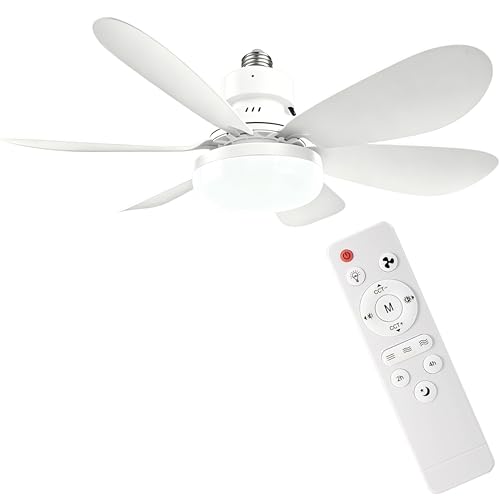 Ventilador de techo con luz LED 40W, 52cm, 6 aspas, control remoto, 3 velocidades, 3 colores de luz, 3000-6500K, motor ultra silencioso, E26/E27, ideal para sala y dormitorio (Blanco)