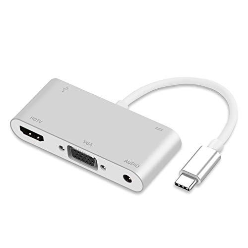 Wosung USB-C to HDMI VGA Adapter, 2 in 1 USB 3.0 Type C to VGA HDMI 4K UHD Converter Adaptor Thunderbolt 3 Compatible Dual Screen Display with Aluminium for 2016/2017 MacBook, Macbook pro