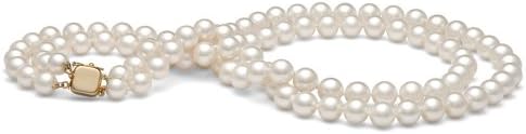 14K Double-Strand Freshwater Cultured Pearl Necklace AA+ Quality 8.0-9.0 mm White (Yellow Gold)