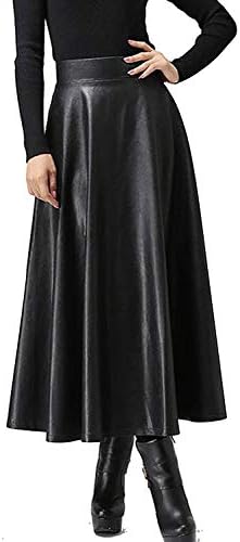 QINGFANG Women's Faux Leather Pencil Skirt Below Knee Skirt Midi Bodycon Skirt