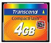 Transcend 4GB Compact Flash Card 45X Ultra Performance 8MB/s Read 6.6MB/s Write