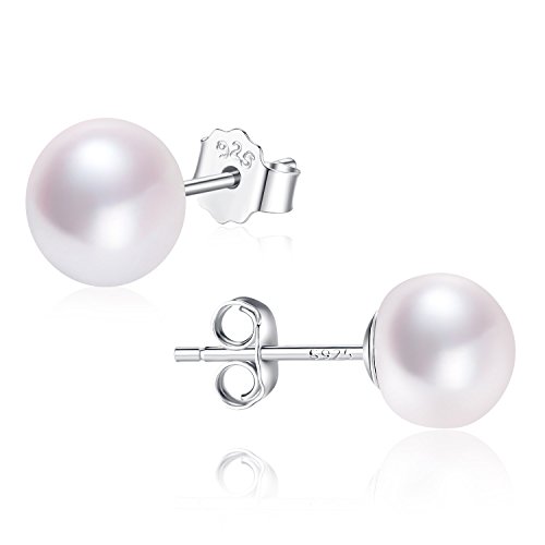 Pearl Earrings for Women 7-8mm Freshwater Cultured Pearl Stud Earrings 925 Sterling Silver - VIKI LYNN