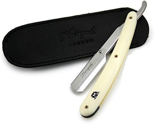Haryali London Cut Throat Razor– Straight Razor Barber Razor with Replaceable Blade for Beard & Moustache - Off White