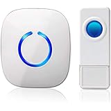 SadoTech Model C Wireless Doorbell, Easy Install, Over 1000-feet Range, 52 USA Chimes, Adjustable Volume and LED Flash, IP68 Waterproof Remote Button, (White)