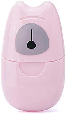 Lollyeca 50 Pieces Disposable Soap Mini Travel Washing Portable Hand Bath Travel Scented Slide Sheets Foaming Box Paper Soap (Pink)