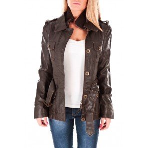 Blouson Femme Faux Cuir Blouson Imitation Cuir Femme Marron