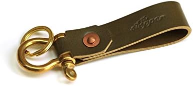The Stopper Vintage Brass Shackle Key Ring with Genuine Leather Strap, Khaki