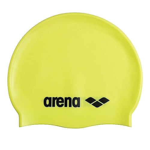 Arena Klassische Unisex-Badekappe aus weichem Silikon fuer Damen und Herren, intensives Training und Rennen, bequem, rutschfest, Langhaar, Hellgelb