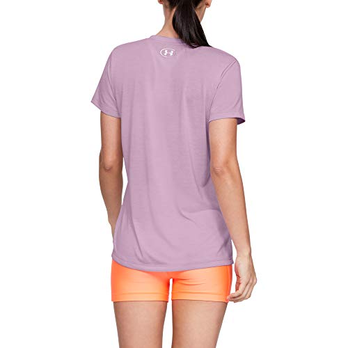 Under Armour womens Tech V-Neck Twist Short Sleeve T-Shirt, Pink Fog (694)/Metallic Silver, Large