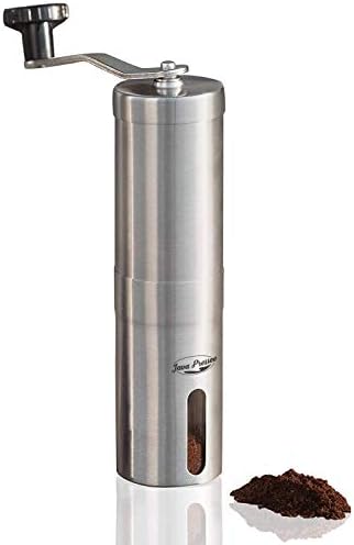 JavaPressee Manual Coffee Grinder, Conical Burr Mill, Brushed Stainless Steel