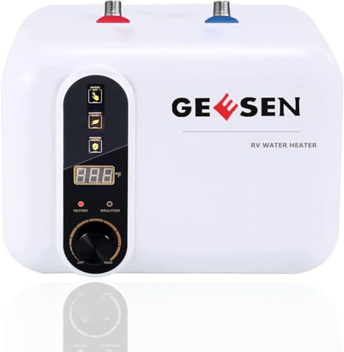GEESEN Electric Hot Water Heater 120V Small Compact Tank Storage,Rv Tr 3.5 Gallon Trailer 1.5KW Kitchen Instant Under Sink Counter Cupboard, RV 1 PCs 16” Long 1/2”FIP Stainless Steel Water Hose