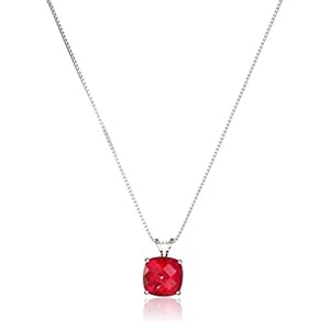 Amazon Collection 925 Sterling Silver 8mm Cushion Cut July Birthstone Created Ruby Solitaire Pendant Necklace for Women…