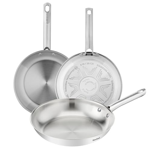 Tefal Duetto On, Set of 3 Frying Pans 20/24/28 cm, Premium Stainless Steel, 10 Year Warranty, Crispy Results, B866S334