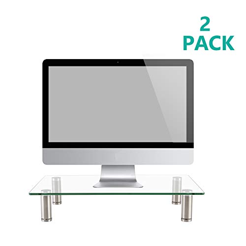 WALI Tempered Glass Monitor Riser Desktop Stand Height Adjustable Table Top for Flat Screen LCD LED TV, Laptop, Notebook, and Display (GTT01-2), 2 Pack