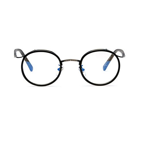 MINCL/ Men Women Designer TR90 Retro Round Metal Frame Light Eyeglasses Frame -yhl (matte black-plain, matte black-plain)