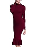 Rocorose Women's Sexy Bodyon Mermaid Mock Neck Long Sleeve Knit Dress
