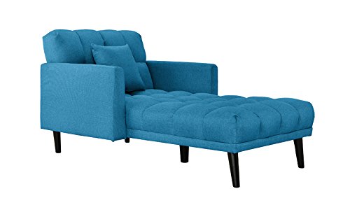Sofamania Modern Linen Fabric Recliner Sleeper Chaise Lounge - Futon Sleeper Single Seater with Nailhead Trim (Sky Blue) - Thumbnail 3