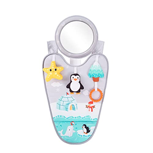 Koty Car Seat Toys, Baby Activity Center with Mirror to Watch Baby from Driver’s Seat,Adjustable Baby Mirror & Hanging Toys with Squeaky and Crinkle Sensory Soft Toys for Babies 0-6 Months